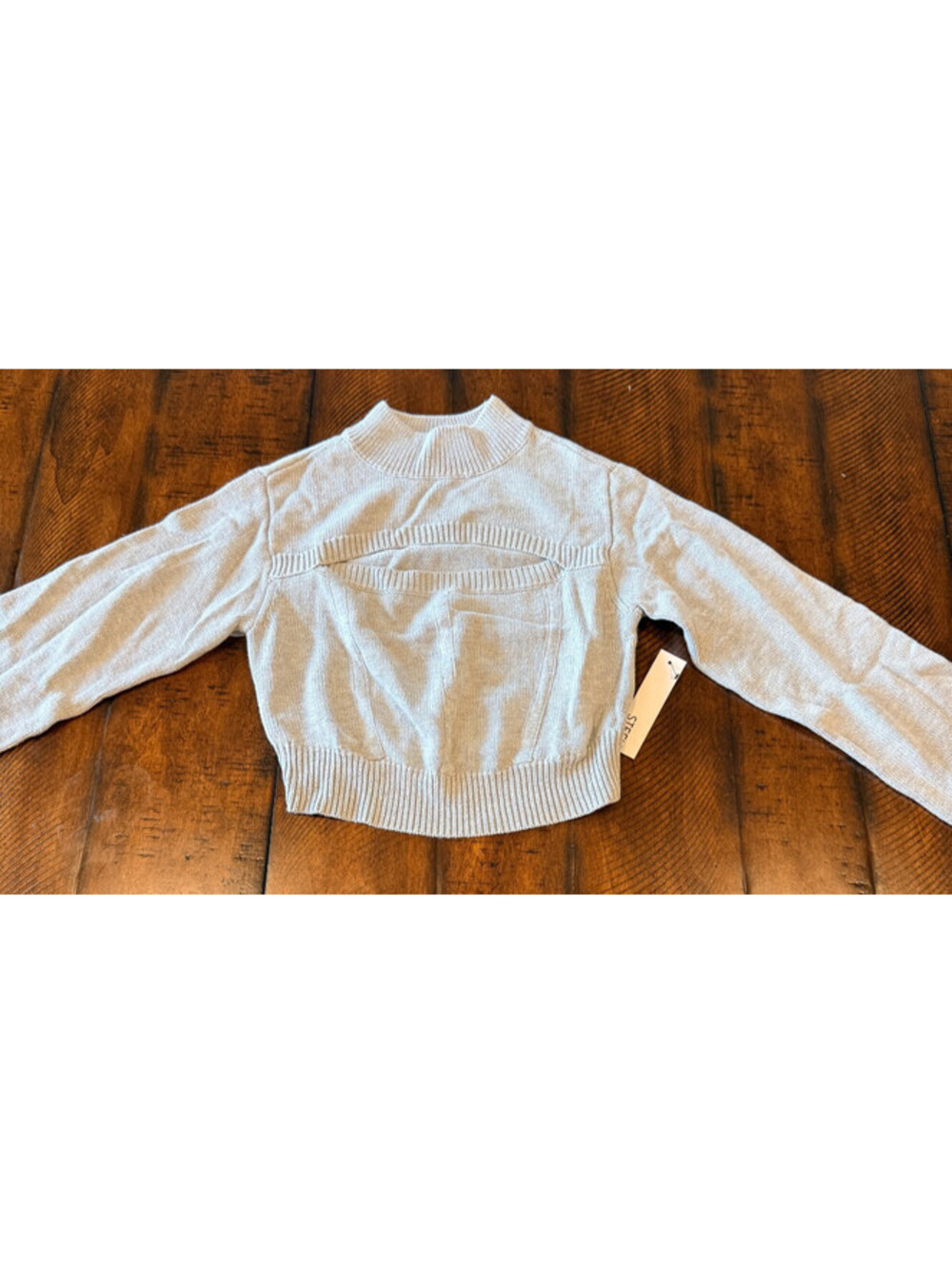 STEELE Womens Small Gray Cutout Cropped Sweater Mock Neck Cotton Blend NWT